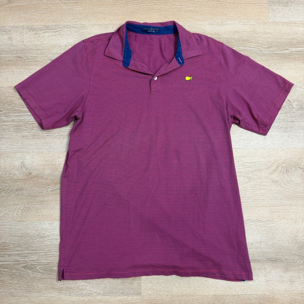 Masters Clubhouse Collection Polo Shirt Men XL Magenta Blue Stripe Made in Italy